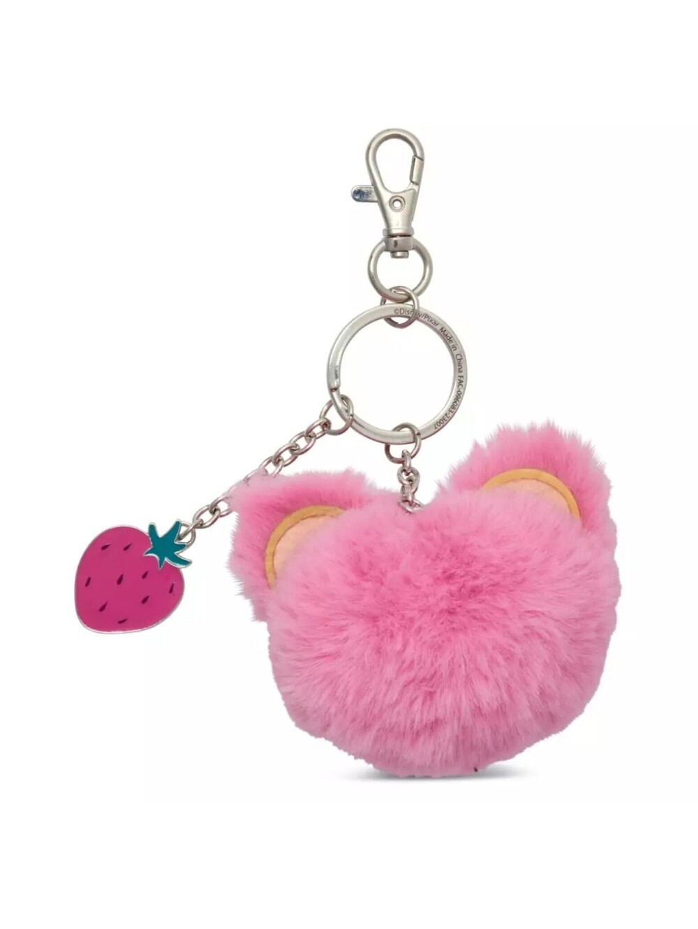 Disney Pixar Toy Story Lotso Bear Pink Fuzzy Pom Pom Keychain Strawberry Charm